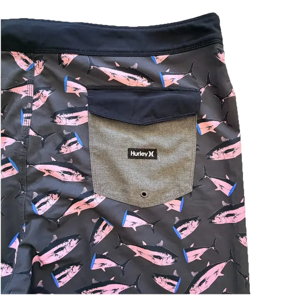 Hurley Mens Phantom Hybrid Black Pink Fish Board Shorts Swim Trunks Sz 40